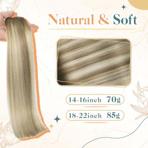 Sindra Wire Hair Extensions Human Hair Balayage Walnut Brown to Light Brown With Blonde Fishing Line Extensions 20Inch 85g Remy Invisible Wire W20#3/8/22