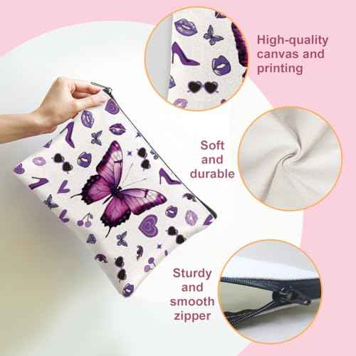 4Pcs Butterfly Makeup Bags 5.91x9.06 inch Music Singer Canvas Cosmetic Bags with Zipper Canvas Travel Toiletry Pouches Fashion Fans Gifts for Women Party Shopping Accessories