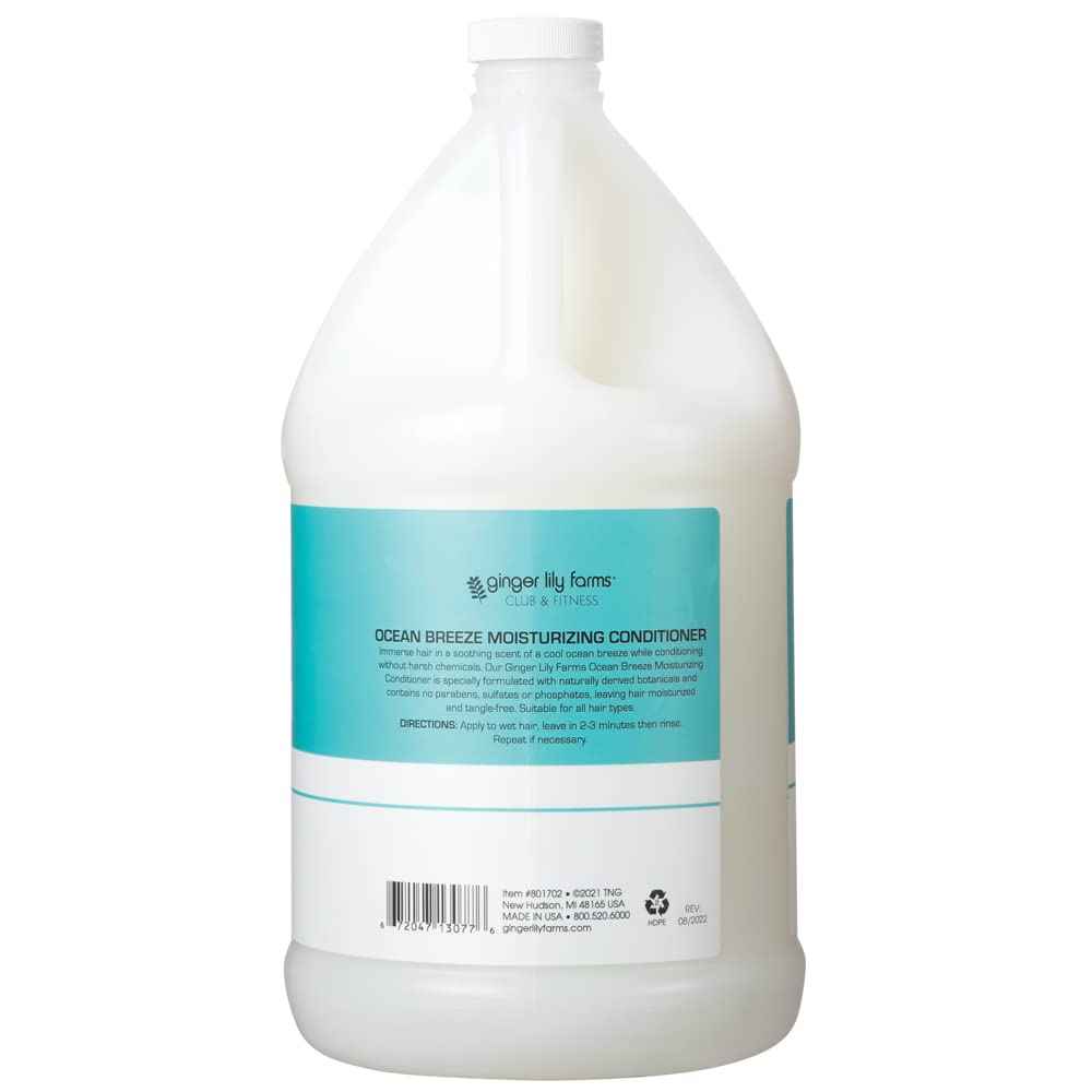Ginger Lily Farms Club & Fitness Moisturizing Conditioner for Dry Hair, 100% Vegan & Cruelty-Free, Ocean Breeze Scent, 1 Gallon Refill (Pack of 4)