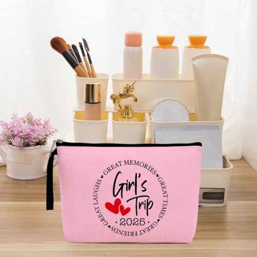 4Pcs Girls Trip Gifts Favors 2025 Weekend Bag Makeup Bag Weekender Bags for Women Sisters Niece Cosmetic Bag Zipper Pouch Wedding Bachelorette Party