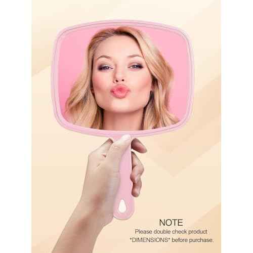 Hand Mirror Salon Barber Hairdressing Handheld Mirror with Handle (Square Pink 7.4 x 10.3 inches)