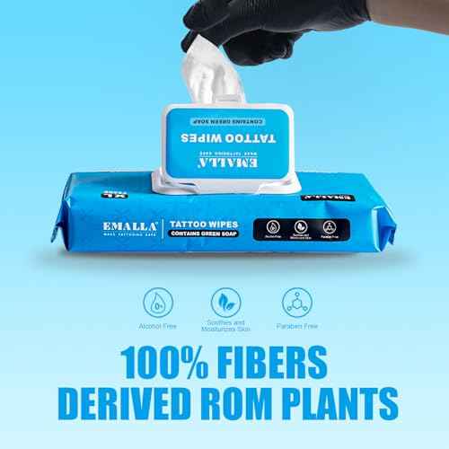 Emalla Green Soap Tattoo Wipes, 48 Count XL All in One Premium Cleaning Wipes to Clean Skin During Tattooing and Aftercare 7.87"x7.87" Natural Formula Tattoo Supplies