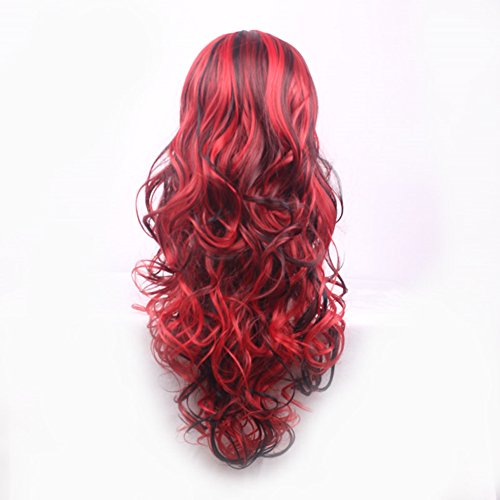 ANESHE Anime Cosplay Wigs Red and Black for Women Long Curly Hair Lolita Style Wigs (Red+Black)