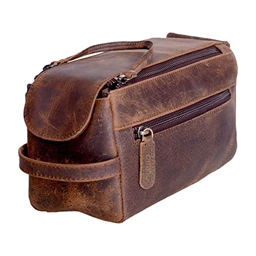 KomalC Premium Buffalo Leather Toiletry Bag for Men & Women ? Leather Dopp Kit With Water resistant Lining, Premium Toiletry Travel Pouch, Unisex Wash Bag for Toiletries, Gifts for Men and Women