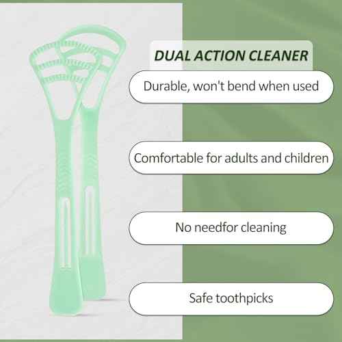 100 Counts Disposable Tongue Scraper with Dental Picks, Plastic Tongue Scrubber,BPA Free Tongue Cleaner Scrapers, Reduce Bad Breath and Fresh Breath(Green)