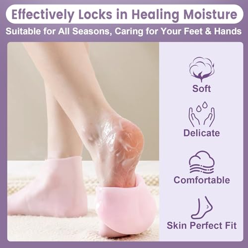 4 Pairs Silicone Socks Gloves Set for Dry Cracked Feet and Hands, Silicone Foot Socks for Women, Moisturizing Feet