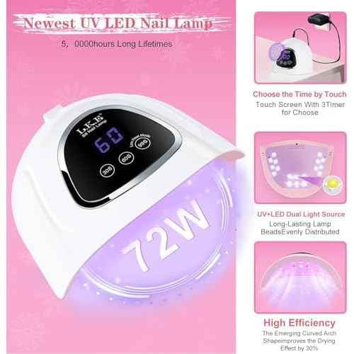 LKE UV Light for Gel Nails, Nail Dryer UV Nail Lamp 72W for Gel Polish Light with 3Timer and Sensor Professional for Solon and Nail DIY in Home Use (White)