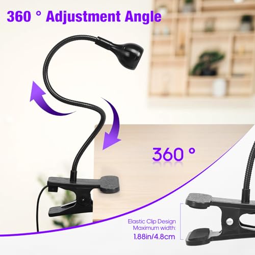 AORAEM Nail Lamp LED Nail Manicure Dryer Curing Light with Black Gooseneck and Clamp for Gel Nails