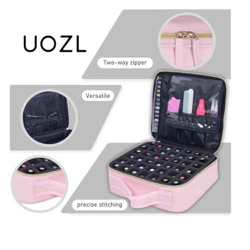 Nail Polish Organizer Case - PU Leather Portable Cosmetic Bag Hold 42 Bottles (15 ml/0.51 floz) with Removable Partition (Pink)