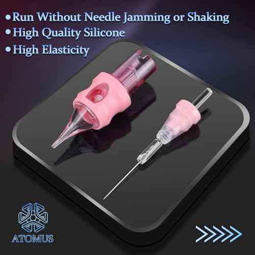 ATOMUS 20pcs Tattoo Cartridge Needles with 20pcs Ink Cups Size #10 RL RS RM M1 Round Liner Tattoo Needles Silicone Wrapped Needles (1RL)