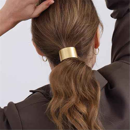 Papasgix Metal Hair Cuff: Geometric Elastic Accents for Thick Hair - Gold Ponytail Cuffs, Set of 14