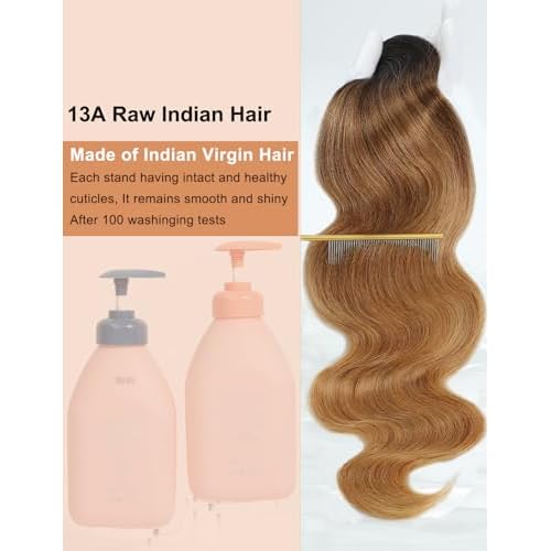 Ombre Bundles Human Hair, 13A Raw Indian Hair Bundles Body Wave, 20 Inch Colored Honey Blonde 1B27 Ombre Human Hair Bundles, 2 Years Service Life, Keep Texture Silky Soft Tangle-Free