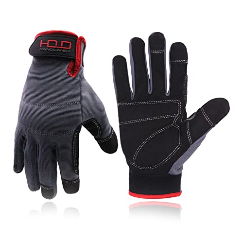 HANDLANDY Work Gloves with Grip, Safety Mechanics Gloves for Men, Touchscreen Multi-Purpose Use Tactical Gloves