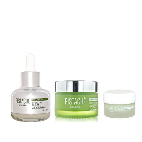 Pistaché Skincare Pistachio Oil Ultimate Face Trio Set | Hyaluronic Acid Face Serum, Eye Cream & Face Moisturizer | Hydrating & Nourishing Skincare