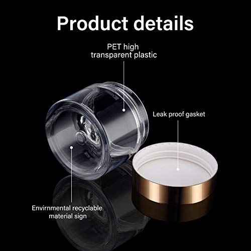 SATINIOR 24 Pieces Empty Clear Plastic Jars with Lids Round Storage Containers Wide-Mouth for Beauty Product Cosmetic Cream Lotion Liquid Butter Craft and Food (Gold Lid, 2 oz)