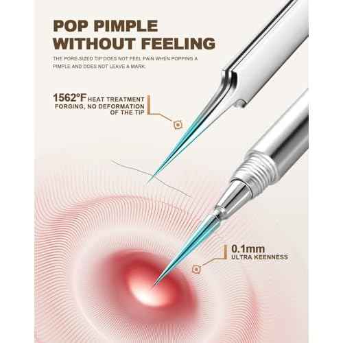 SGNEKOO Professional Facial Milia Removal Tool and Whitehead Extractor,Titanium Alloy Double Ended Needle and Steel Tweezers Kit,Blackhead,Blemish,Zit and Pimple Acne Remover Popper (Stainless Silver)