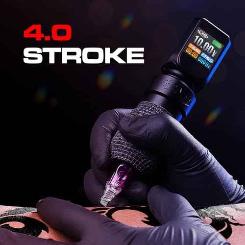 CNC Wireless Tattoo Machine, Rotary Pen with 3200mAh Dual Batteries Power Supply Tattoo Gun LED Display 4.0 Stroke Coreless Motor for Tattoo Professionals and Beginners CNC-M2-E77PRO-1