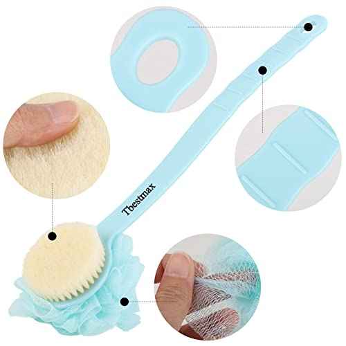 Tbestmax Loofah Back Scrubber Long Handle Shower Body Brush with Soft Mesh Sponge for Women Skin Exfoliating Bath, Massage