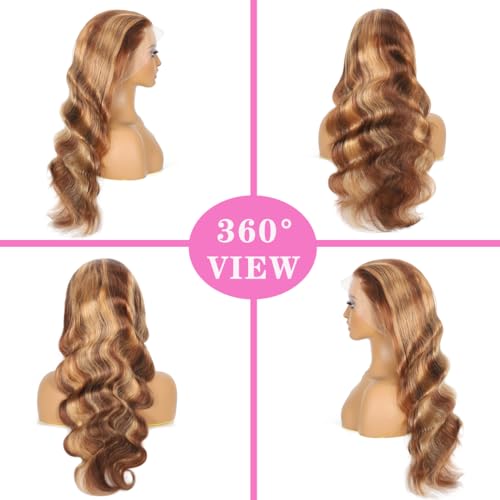 360 Lace Front Wigs Human Hair Full Lace Human hair Wigs Ombre Lace Frontal 180 Density 4/27 Colored Honey Blonde 360 HD Transparent Wigs for Black Women (22 Inch)