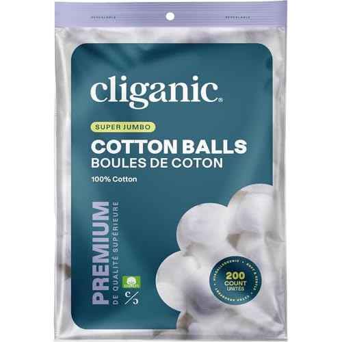 Cliganic Super Jumbo Cotton Balls (200 Count) - Hypoallergenic, Absorbent, Large Size, 100% Pure (Packaging May Vary)