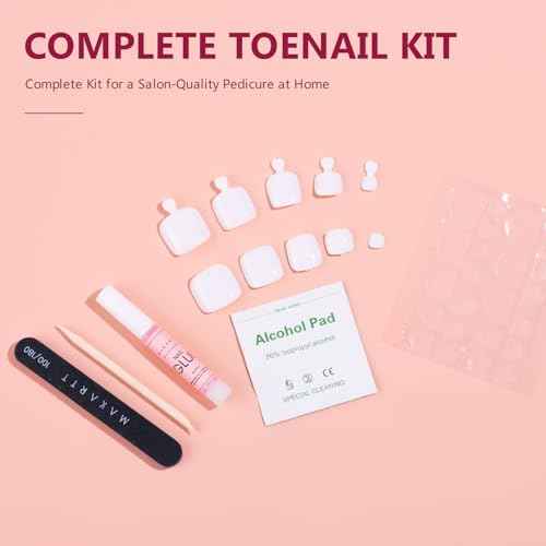 Makartt Press on Toenails: Short Glossy White 24PCS Fake Nails with Glue, Natural Fit for Women, Includes Adhesive Tabs, Stick, and File, Pedicure Set for Home Salon