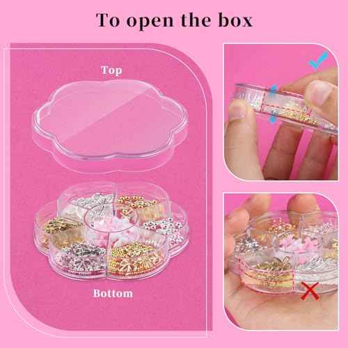 3D Metal Alloy Nail Bows Kit - Silver & Gold Bowknot Charms with 1-3mm Mini Caviar Beads, Tweezers, Pickup Pencil, Cute Nail Charms and Gems Jewelry in Petal-shaped Box (Gold-kit-1)