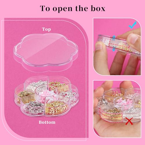 3D Metal Alloy Nail Bows Kit - Silver & Gold Bowknot Charms with 1-3mm Mini Caviar Beads, Tweezers, Pickup Pencil, Cute Nail Charms and Gems Jewelry in Petal-shaped Box (Gold-kit-1)