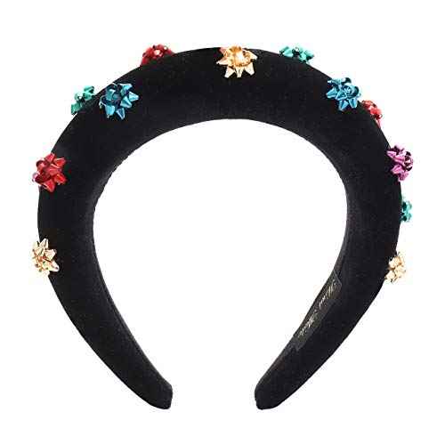 ANGLESJELL Christmas Headbands Gift Bow Paded Headband Festive Xams Hairband for Woemen Girls (Black-Gold)