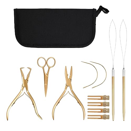 GlamorDove Hair Extension Tool Kit Stainless Steel Pliers Microlink Tool Set Opener Pliers Oxford Cloth Bag Hair Loop Tool Weft Extensions Hairdressing Styling Salon Accessories