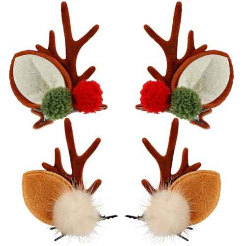 2 Pairs Reindeer Antler Hair Clips - Deer Antler Hair Pins, Christmas Hair Accessories for Women & Girls