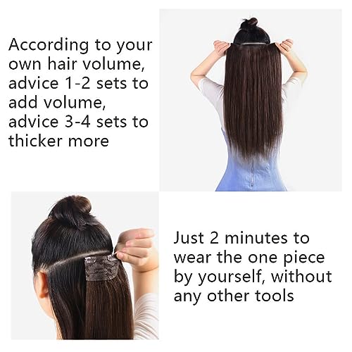 Winsky Hair Extensions Real Human Hair - One Piece Brown Balayage Remy Hair Extensions Clip on 90gram for Women (20inch, #1BT4P1B)