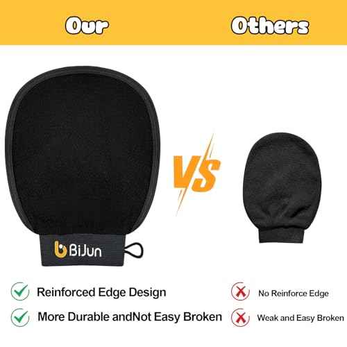 BiJun Exfoliating Glove, Moroccan Kessa Scrub Exfoliating Gloves, Deep Exfoliating Mitt Body Scrub Premium Scrub, at Home Shower or Bath Exfoliating Gloves for Dead Skin Remover