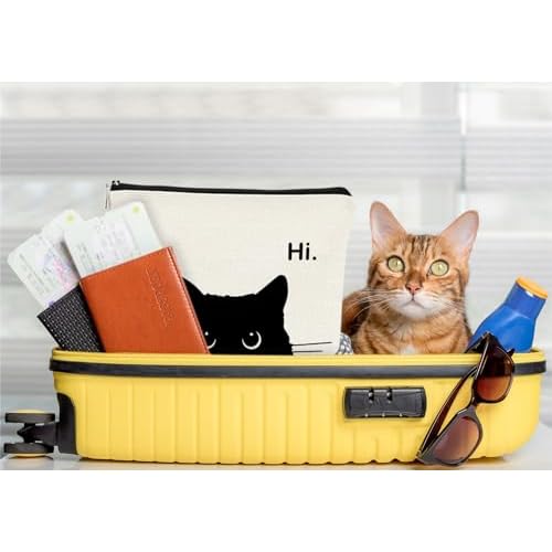 Cute Cat Makeup Bag, Kitty Cosmetic Zipper Travel Toiletry Bag, Black Cat Gifts for Women & Teen Girls