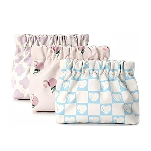 Small Pouches for Purse, 3pcs Portable Mini Makeup Bag, No Zipper Self-closing Accessories Organizer for Cosmetics Headphones Jewelry (D)