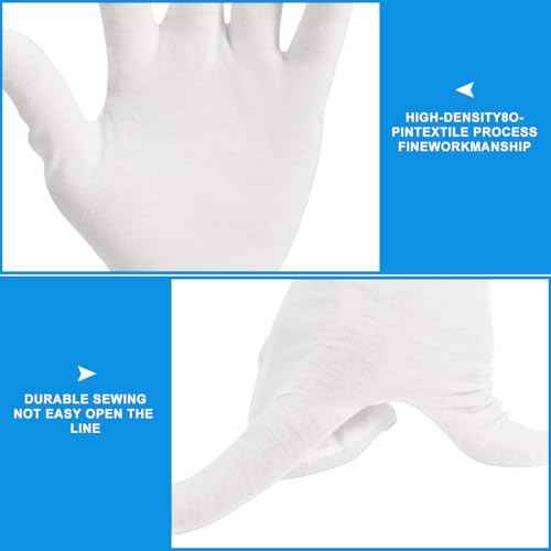 3 Pairs White Cotton Gloves for Dry Hands Sleeping, Premium Cotton Gloves for Eczema Lotion, Hand Gloves Moisturizing Overnight, White Gloves for Women & Men, Work Glove for Coin Jewelry Silver