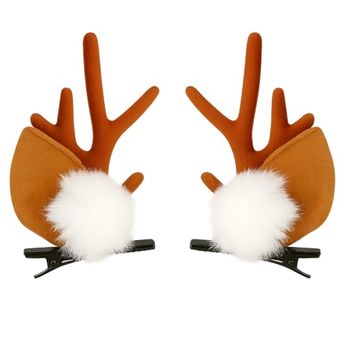 2 Pieces Reindeer Antler Hair Clips with Ears, Cute Brown Deer Costume Accessories for Christmas, Halloween, and Cosplay Party Dress-Up for Girls and Women