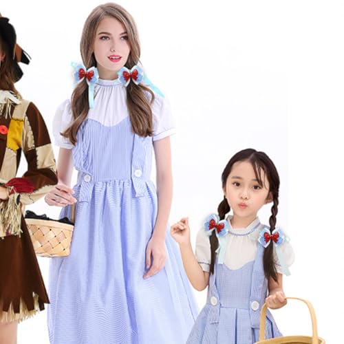 Blue White Gingham Hair Bow Clips, 3.5 Inch Checker Pigtail Bows Wizard Halloween Christmas Mother's Da Costume Accessories 4PCS