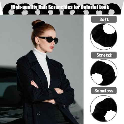 12 Pcs Classic Black Premium Satin Soft scrunchies,Velvet Scrunchies for Girls&Women, Hair Ties for Girls and Suitable for Various Occasions