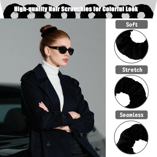 12 Pcs Classic Black Premium Satin Soft scrunchies,Velvet Scrunchies for Girls&Women, Hair Ties for Girls and Suitable for Various Occasions
