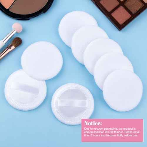 12 Pack 60mm Round Powder Puffs for Foundation Makeup Applicators, Soft Cotton Skin-Friendly Face Powder Sponge Velour Velet Puffs Pads for Cream Cosmetics- White