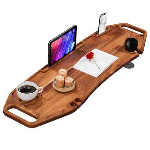 Lush & Style Premium Bathtub Tray Large & Thick 35¡± x 10``, Acacia Wood Luxury, Waterproof, Non-Toxic, Adjustable Legs, No Tools Required,Caddy Tray, Luxury Bath Accessories