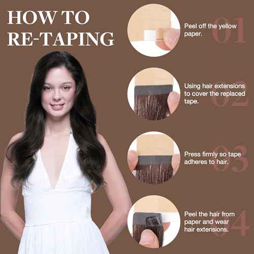 GOO GOO Tape in Hair Extensions Human Hair, 2 Dark Brown, 20inch 50g 20pcs, Skin Weft Seamless Invisible, Silky Straight with Thick Ends, Remy Human Hair