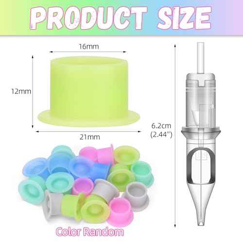 ATOMUS 20pcs Tattoo Cartridge Needles with 20pcs Silicone Ink Cups Size #10 RL RS RM M1 Round Liner Tattoo Needles for Tattoo Gun Pen Liner Pattern (1RL)