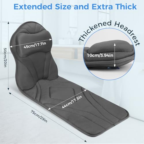 Full Body Bath Pillow for Tub, Ergonomic Bathtub Pillow for Neck and Back Support, 4D Mesh Bathtub Cushion with 10 Non-Slip Suction Cups