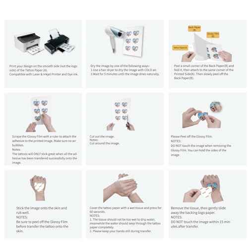 Printable Temporary Tattoo Paper for Inkjet & Laser Printer, 5 Sheets A4 Size 8.3"x11.7" Waterproof DIY Image Transfer Decal Paper for Skin, Clear