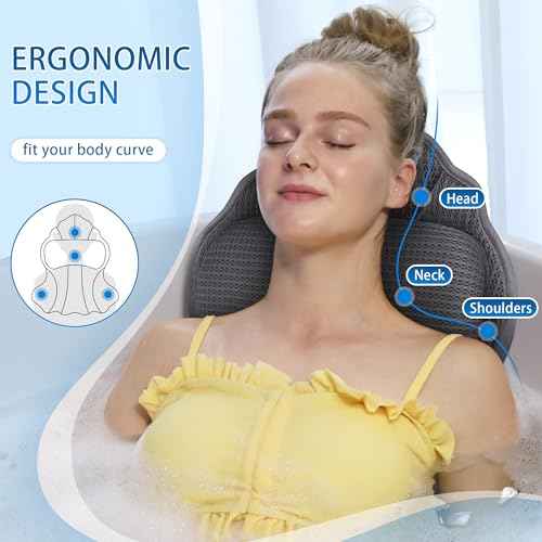 Bath Pillows for Tub, Luxury Bath Pillow Soft 4d Mesh, Bathtub Pillow with 6 Suction Cups, Ergonomic Bath Tub Pillows for Head and Neck, Bath Accessories for Women Relaxation Gifts (Grey)