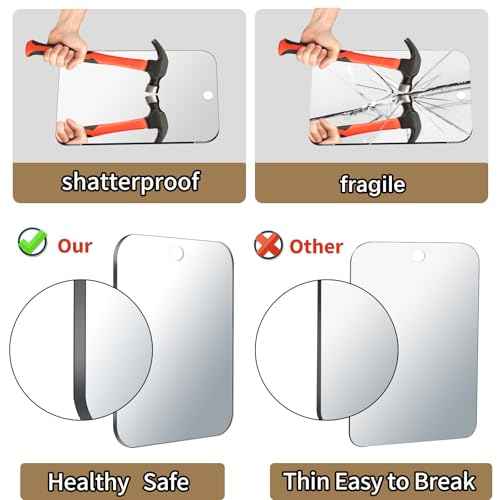 2 Pack Shower Mirror Fogless for Shaving, Larger 10.7x8 inch Plexiglass Hand Mirror for Shower, Plastic Small Wall Mirrors for Travel, Unbreakable Little Mirrors, Camping Mirro, Hanging, Espejos