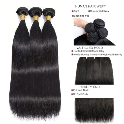 Human Hair Bundles Straight Bundles 32 32 32 Inch Natural Black Unprocessed Remy Hair Extensions Brazilian Raw Bundle Hair Weave Soft And Healthy Bundle Human Hair Deals