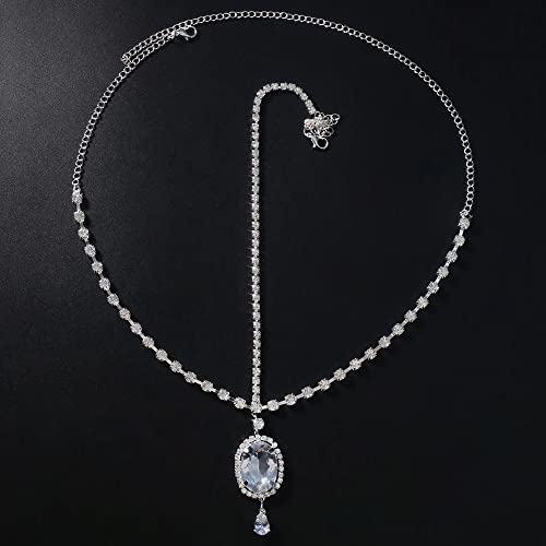 Missgrace Bridal Women Simple Shining Rhinestone Waterdrop Head Chain Headband Headpiece Boho Tassel Forehead Wedding Prom Praty Halloween Hair Chain Accessories for Women Girls (Silver)