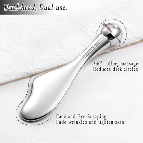 Mini Eye Care Stick, Facial Roller to Eliminate Eye Puffiness, Lighten Wrinkles, Gua Sha Beauty Skin Care Tool, On-The-go Facial Care Massager for Women (Zinc Alloy)